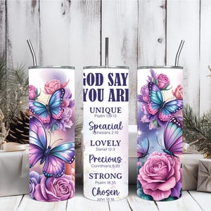 God Says You Are Tumbler Wrap | Inspirational Christian 20oz Skinny PNG | Faith-Based Sublimation Wrap