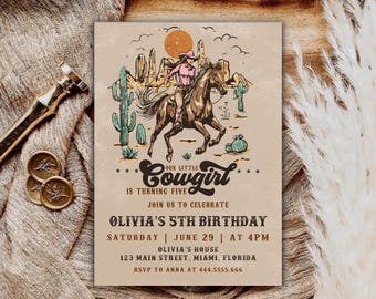 Invitación de cumpleaños de vaquera/fiesta del oeste, cumpleaños infantil (plantilla de Canva)