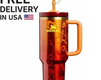 The Stanley 1913 x KAROL G 40oz Quencher H2.0 FlowState Tumbler, Limited Edition Gold Floral Cup, Insulated Travel Mug with Straw