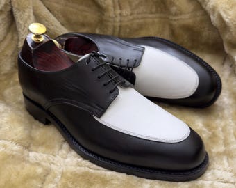 Handmade Two-Tone Leather Oxford Shoes, Black & White Spectator Design