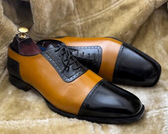 Two Tone Leather Oxford Shoes, Spectator Saddle Dress Shoes