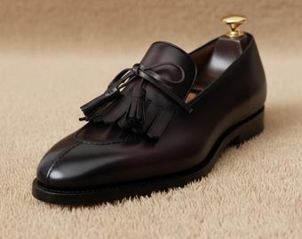Men's Dark Brown Leather Kiltie Tassel Loafers | Handcrafted Formal Dress Shoes