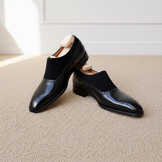 Bespoke Black Monk Strap Loafers Mens Formal Dress Shoes Slip On Brogues