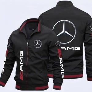 New Mercedes-Benz AMG Black Zip-Up Jacket | Luxury Motorsport Racing Style | Classic Streetwear Coat