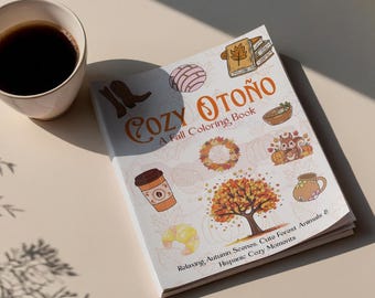 Livro de colorir aconchegante de outono | Bilíngue inglês-espanhol (padrão em PDF)