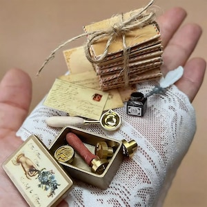 Dollhouse Miniature Vintage Stationery - Wax Seal Journal Envelope Mushroom Letter Paper Menu Craft Bundle