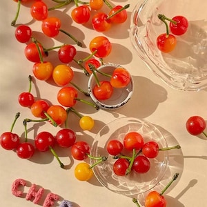 Dollhouse Miniature Realistic Cherry Fruit - Single Double Stem Tiny Kitchen Food Accessories