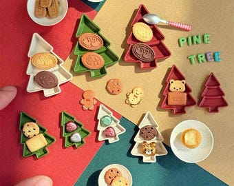 Platos navideños en miniatura - Vajilla festiva para casa de muñecas, accesorio decorativo de cerámica realista, regalos