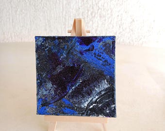 Mini lienzo gris cósmico de 10 x 10 cm – Arte abstracto texturizado - Universo abstracto