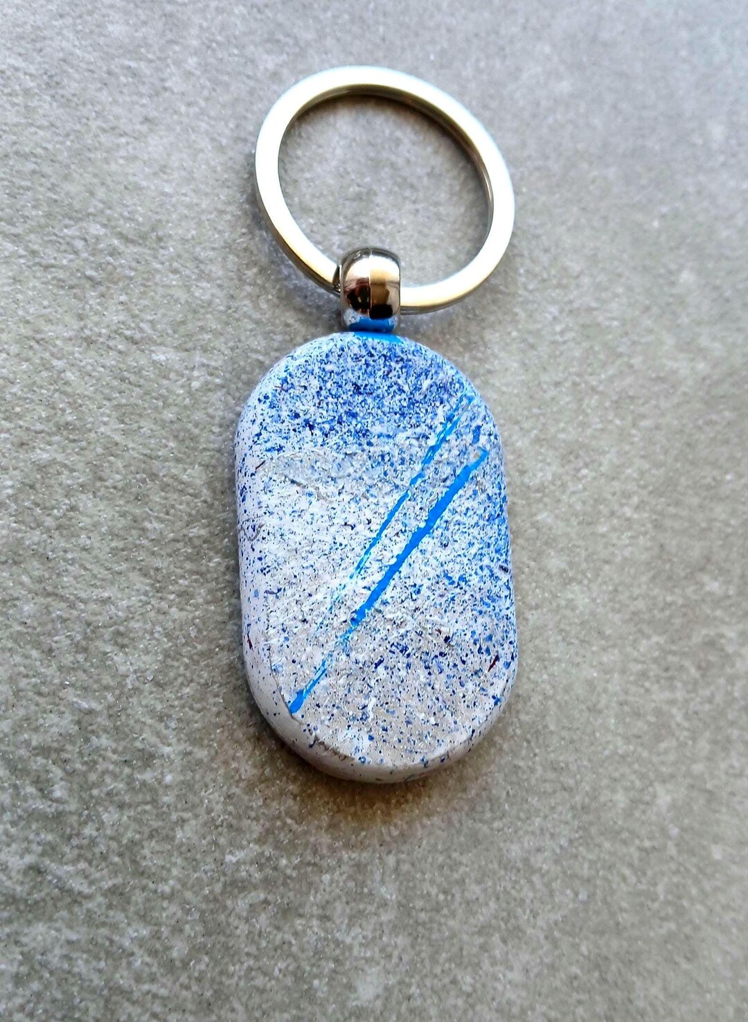 Abstract Blue Keychain, Hand Painted Wooden Bag Charm, Unique Small ...
