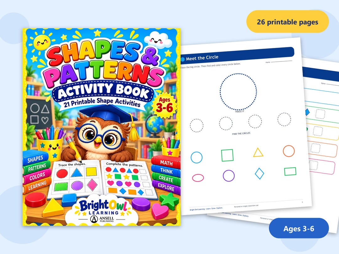 Shapes and Patterns Worksheets — digital download cover