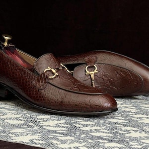 Handmade Brown Python Textured Cowhide Leather Loafers for Men | Goodyear Welted Slip-On Moccasins