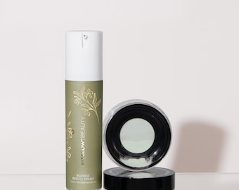 Dúo de crema Fitglow Beauty para el enrojecimiento y polvos sueltos fijadores verdes