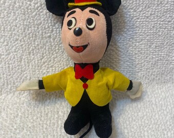Vintage Walt Disney 1950s Mickey Mouse Plush Toy Yellow Jacket Red Bowtie