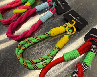 Climbing Rope Phone Charm – Braided Paracord Wrist Strap, Neon Gorpcore Lanyard