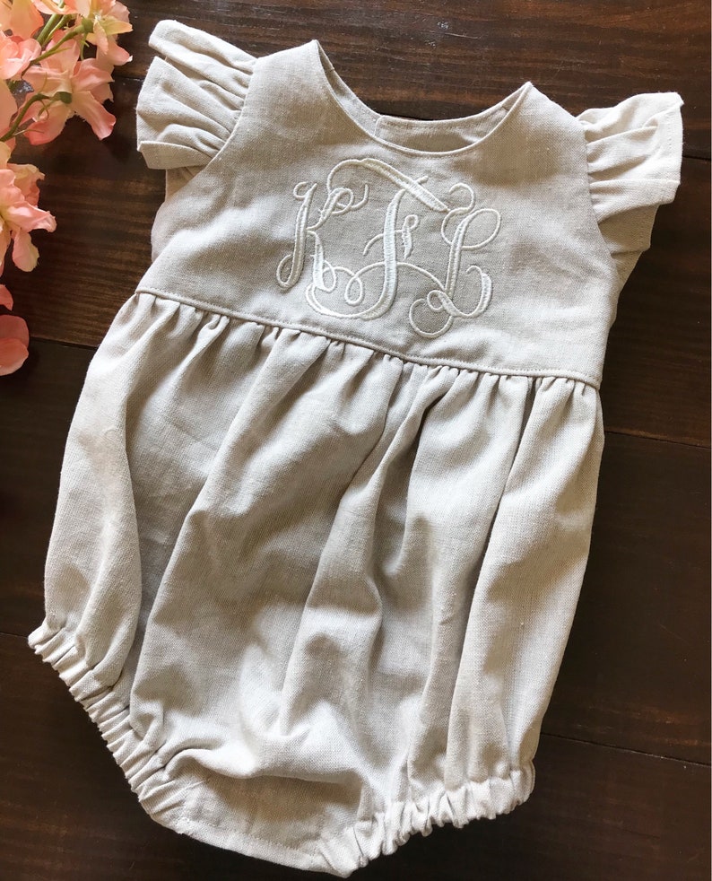 Caitlyn bubble romper beige linen baby girl romper with Etsy
