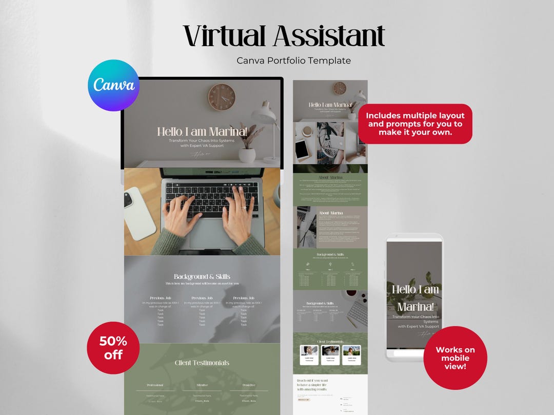 Virtual Assistant Portfolio Template Canva | VA Website | Editable ...