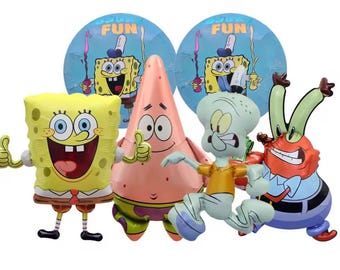 SpongeBob Patrick Star Foil Balloons, Crabby Cartoon Birthday Party Decorations (Set of 6)