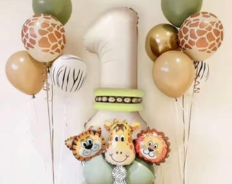 Zestaw łuków balonowych z motywem zwierząt z dżungli (40 szt.) | Dekoracje na przyjęcie urodzinowe dla dzieci | Zestaw balonów konfetti z niestandardowymi numerami 1-7
