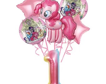 マイリトルポニーのホイルバルーンブーケ：6個セット、女の子や子供へのかわいい誕生日プレゼント
