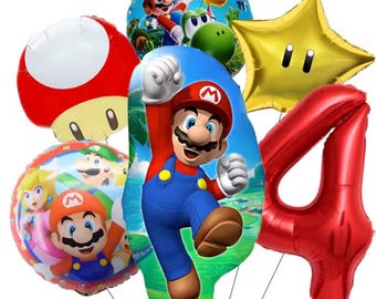 SuperMario Galaxy Birthday Balloons Set | 6pc Mario, Luigi, Yoshi Foil Balloons for Boys Party Decoration