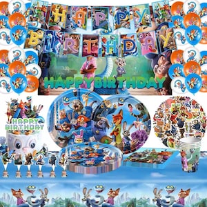 Dekoracje na przyjęcie urodzinowe z lisem i królikiem – Judy Hopps i Nick Wilde 2, Balony, Baner, Zastawa stołowa zdjęcie 19