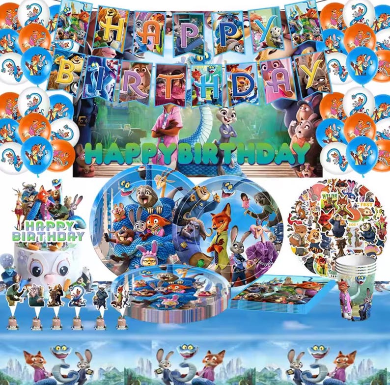 Dekoracje na przyjęcie urodzinowe z lisem i królikiem – Judy Hopps i Nick Wilde 2, Balony, Baner, Zastawa stołowa zdjęcie 19