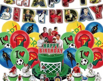 CR7 Football Birthday Party Decorations Bundle – Soccer Theme, Banner, Balloons, Backdrop, Cake toppers