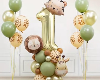 Zestaw łuków balonowych z motywem zwierząt z dżungli (38 szt.) | Dekoracje na przyjęcie urodzinowe dla dzieci | Zestaw balonów z cyframi 1-7