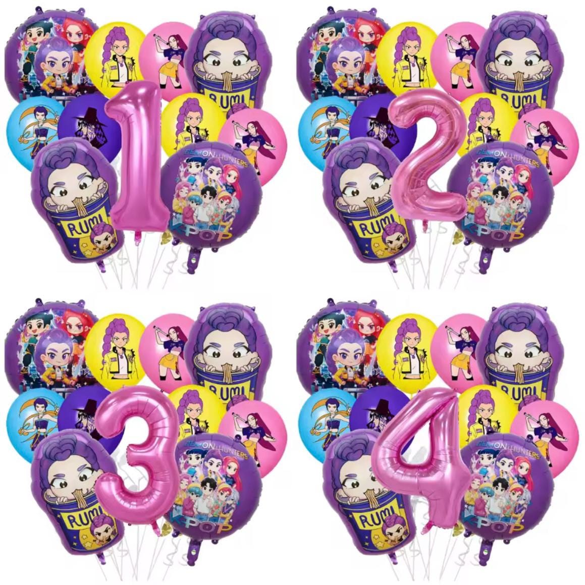 Ballons Kpop Hunter - Lot De 16 Ballons Latex 30 Cm (bleu, Rose, Jaune, Violet) | Décoration Fête Anime, Anniversaire Enfant