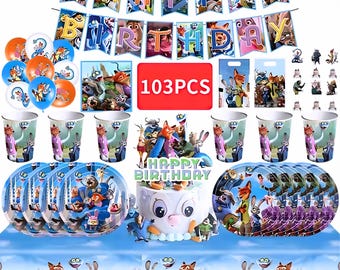 Fuchs und Kaninchen Geburtstagsparty Dekoration – Judy Hopps & Nick Wilde 2, Ballons, Girlande, Geschirr