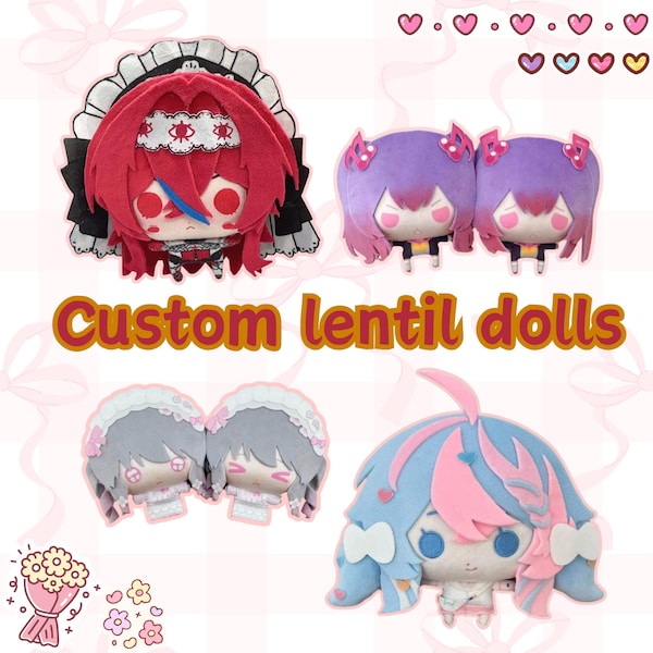 Spersonalizowana pluszowa lalka Lentil | Figurka z bawełny Mini Me z anime OC, spersonalizowane prezenty do domku dla lalek, akcesoria do toreb Ita, wyjątkowy prezent urodzinowy