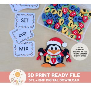 Penguin CVC Word Activity 3MF + STL | Christmas 3D Print Learning Game | Uppercase Lowercase Letter Matching | Digital Download | CVC Words