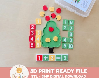 Apple Tree Math 3D Print Files | Preschool Addition & Counting Activity | STL + 3MF Digital Download | Addition Learning Activity
