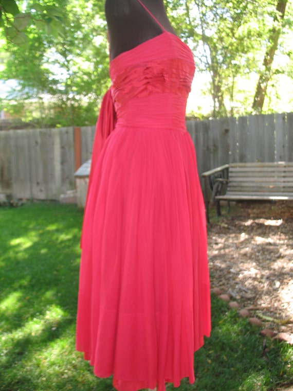 Vintage 1960s Red Strappy Satin and Chiffon Party… - image 5