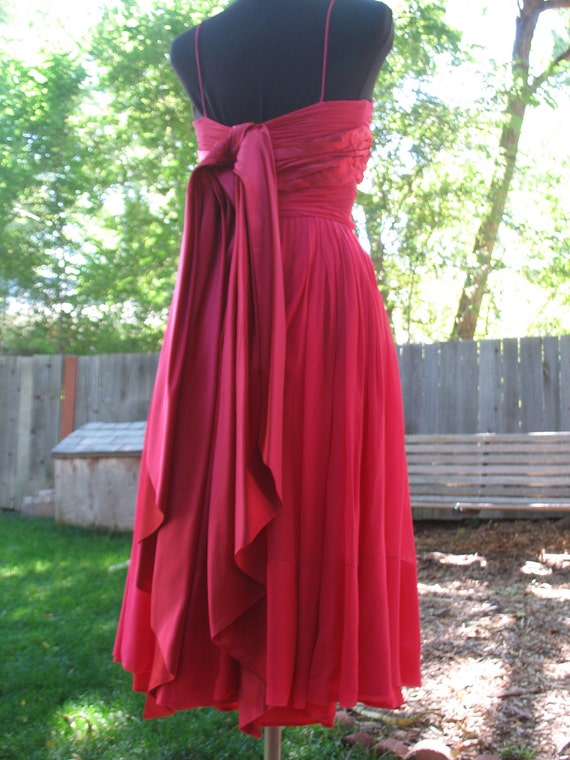 Vintage 1960s Red Strappy Satin and Chiffon Party… - image 1