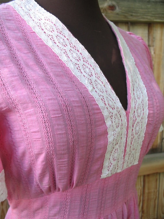 Vintage 1970s Pink With White Lace Summer Maxi Dre
