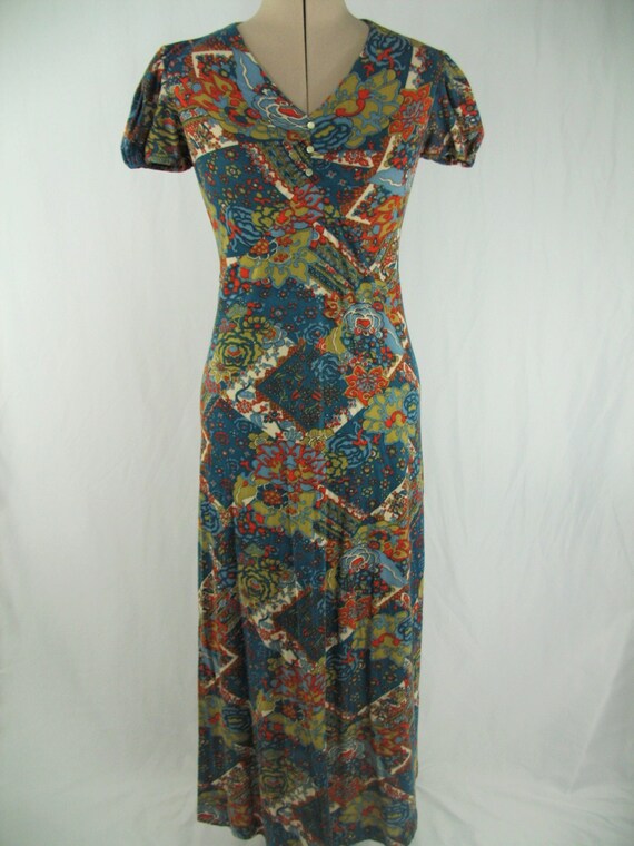 Vintage 1970s Long Comfy Maxi Dress With Cap Slee… - image 4