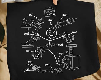 Life With Cats PNG Funny Cat Chaos Meme Ow Pain Humor Design Relatable Cat Owner Gift Printable png