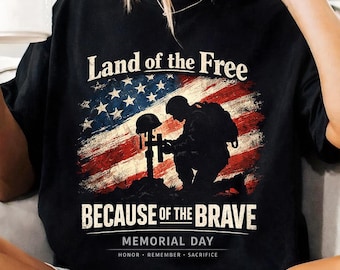 Land Of The Free Because Of The Brave PNG Memorial Day Patriotic Soldier Tribute Design USA Flag PNG