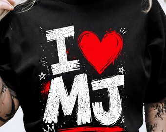 I Love MJ PNG Funny Music Fan Design Heart Graphic Retro Style Gift Aesthetic Street Art Design Printable png
