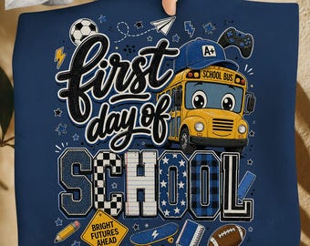 First Day Of School PNG, Back To School School Bus Clipart, Kindergarten Teacher Student Sublimation Design Digital Download