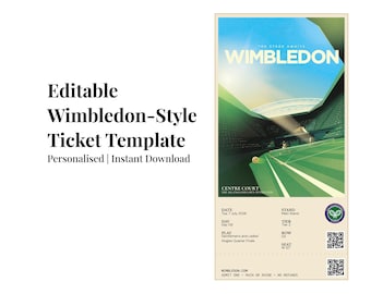 Plantilla de entrada editable al estilo Wimbledon: ¡El regalo definitivo para los aficionados al tenis!