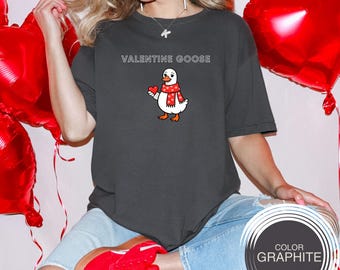 Valentine Goose Shirt, Cute Goose with Heart Apparel, Romantic Animal Style Sweatshirt Hoodie, Sweet Valentines Day Gift