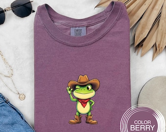 Funny Cowboy Frog Shirt, Cute Western Frog Graphic Tee, Cartoon Frog Cowgirl Design, Western Style T Shirt, Novelty Animal Gift