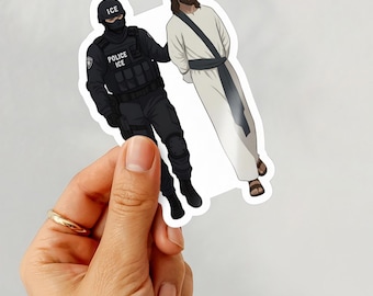 ICE Officer Detaining Jesus Sticker, Human Rights Sticker, Progressive Christian Sticker, Protect Immigrants Sticker, Liberal Political Gift