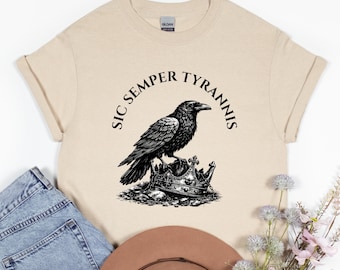 Sic Semper Tyrannis Shirt, Raven Crown Grafik T-Shirt, Anti Tyrannei Protest T-Shirt, Symbolische Politische Kunst Sweatshirt, Freiheit Statement Bekleidung