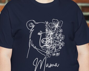 Camiseta de mamá osa con flores silvestres, camiseta de vida de mamá bohemia