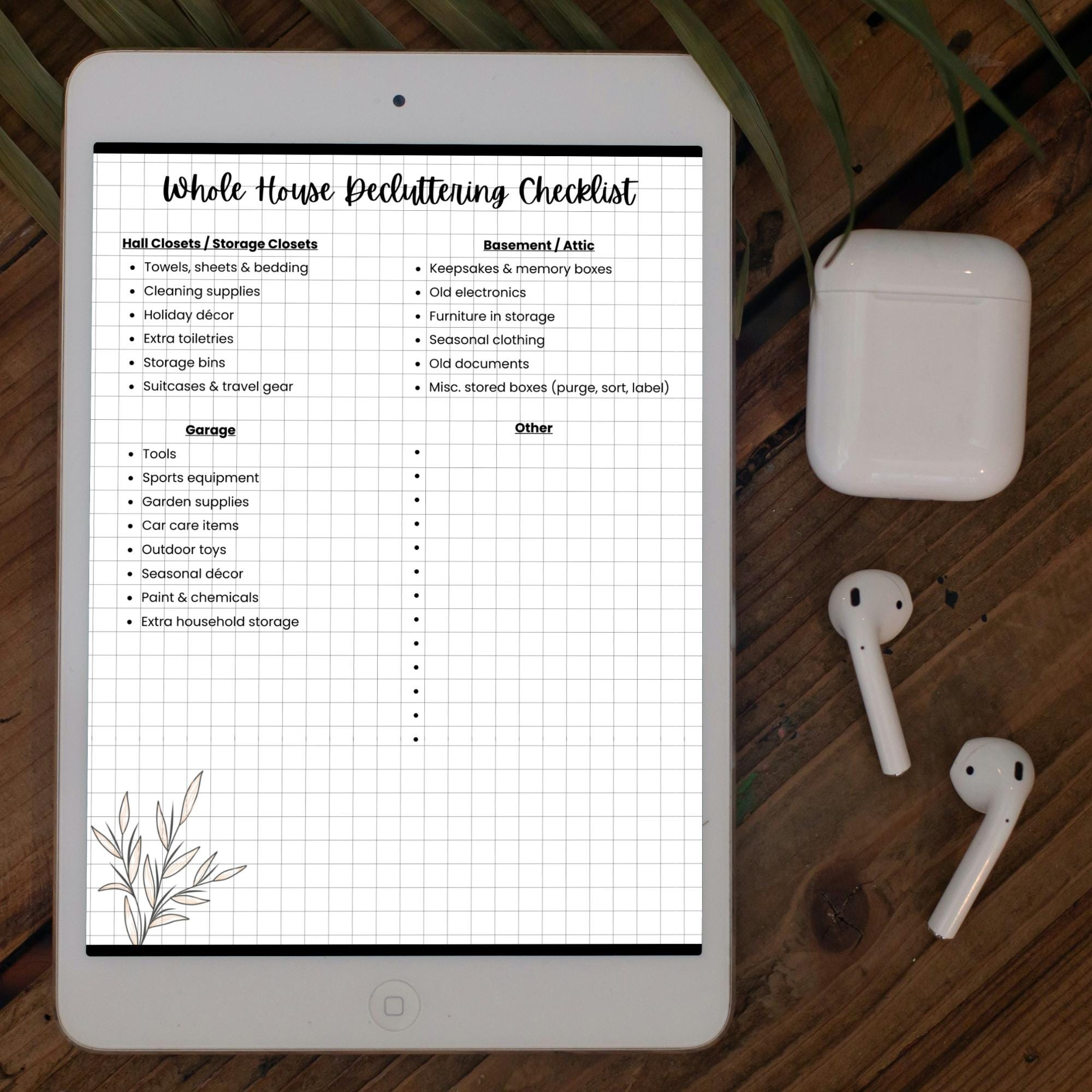 100 Item Declutter Checklist, Digital Declutter Challenge Printable ...