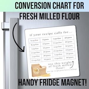 Fresh Milled Flour Conversion Chart Fridge Magnet, Fresh Milled Flour Baking Tips